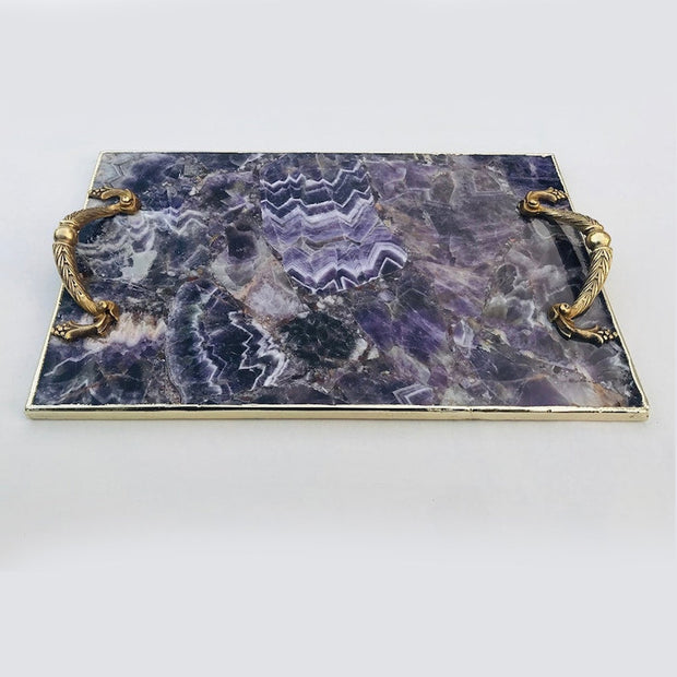 Amethyst Agate Serving Tray With Brass Handles-1